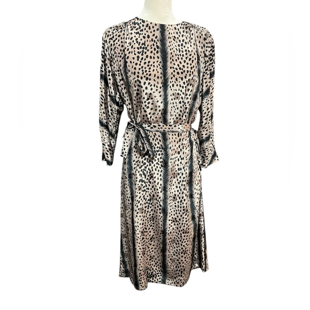 Vintage Jo Hanna York Brown and Black Animal Print women's Dress Size 14 w Belt - Picture 4 of 4